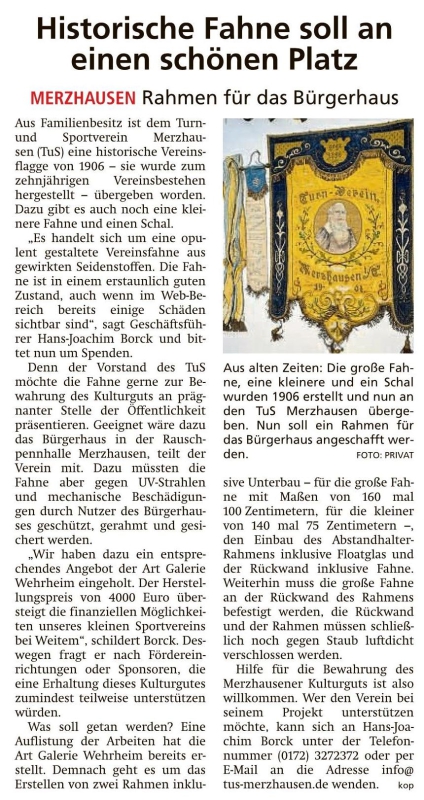 Historische Fahne soll an einen schönen Platz