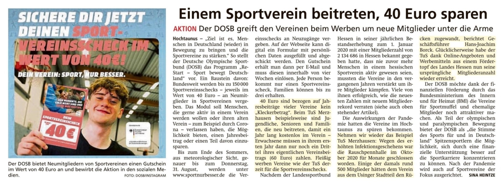 Einem SPortverein beitreten, 40 Euro sparen