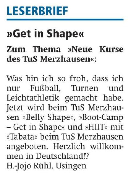 Leserbrief zu Get in Shape